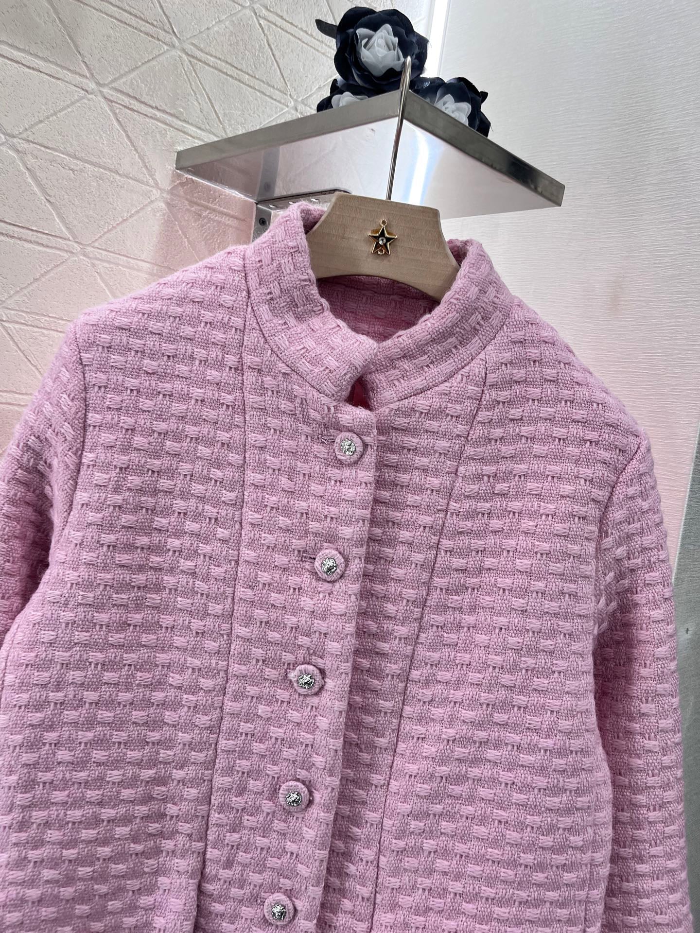 25ss Coarse woolen small stand collar dress jacket