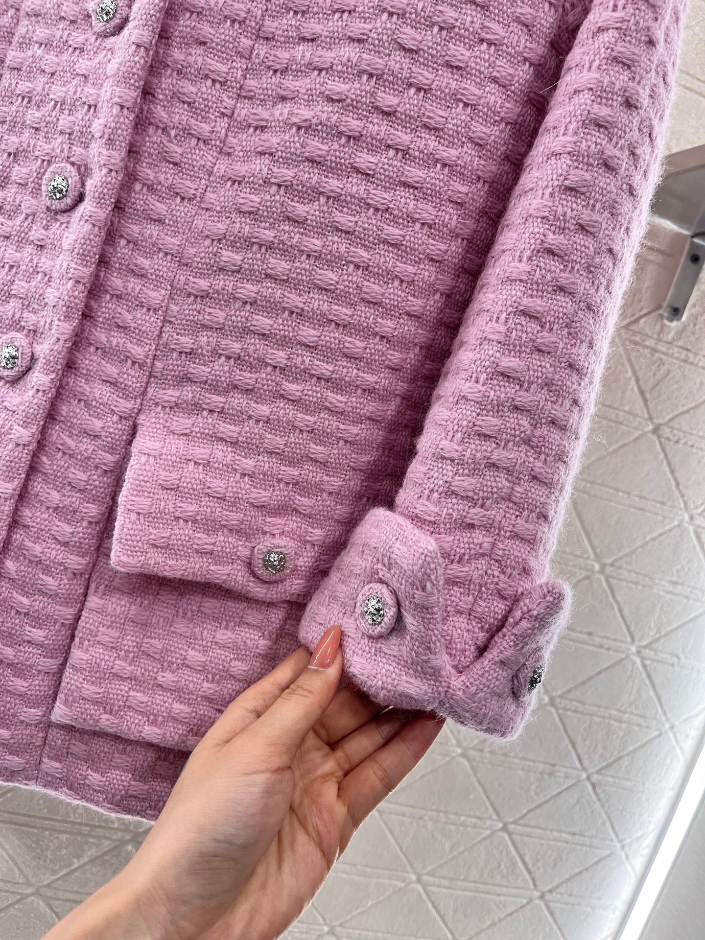 25ss Coarse woolen small stand collar dress jacket