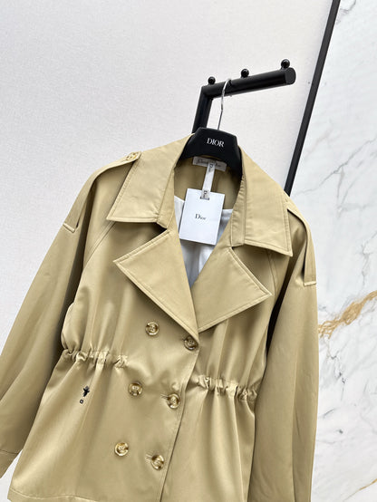 25ss Drawstring waist cinched mid length lapel windbreaker jacket