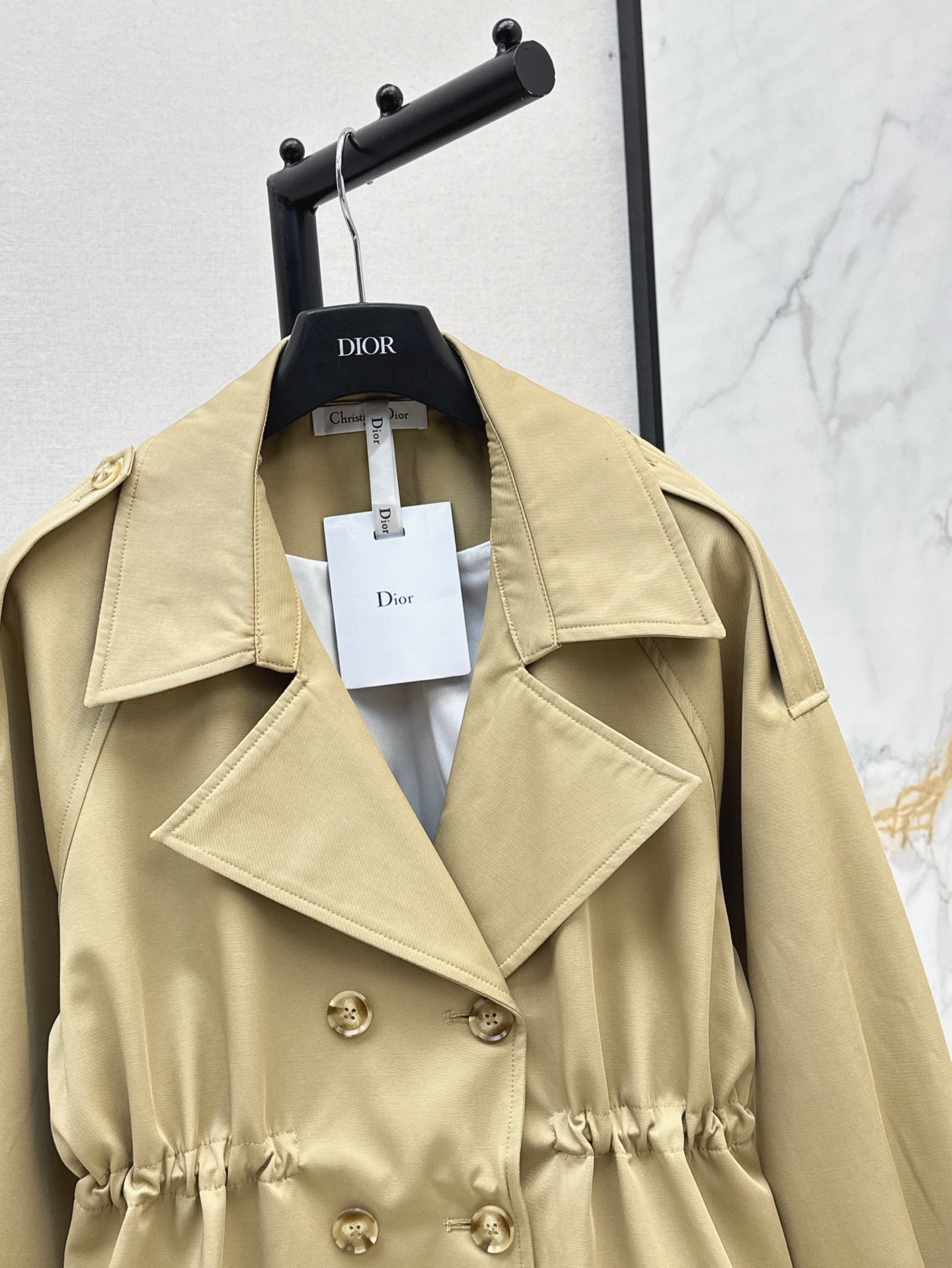 25ss Drawstring waist cinched mid length lapel windbreaker jacket
