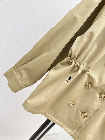 25ss Drawstring waist cinched mid length lapel windbreaker jacket