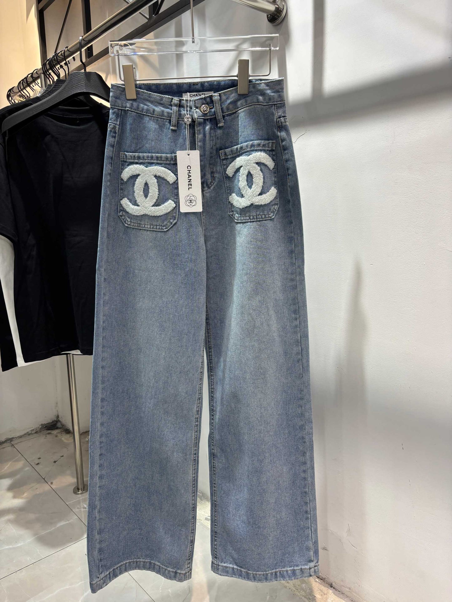 25 pocket double c towel embroidered denim trousers