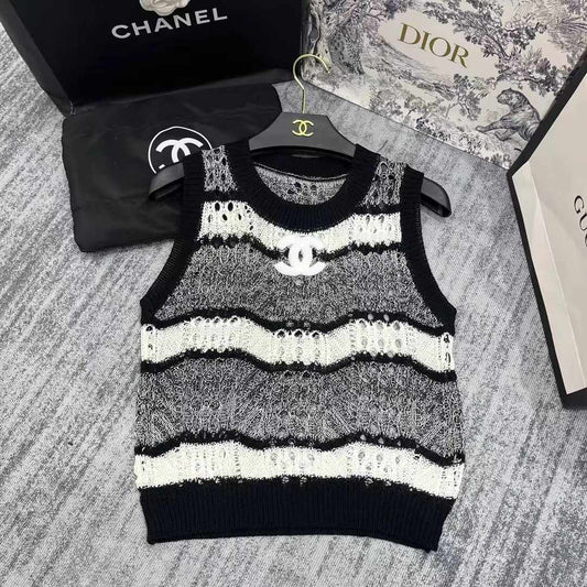 25 Spring and Summer New Mixed Color Striped Hollow Vest