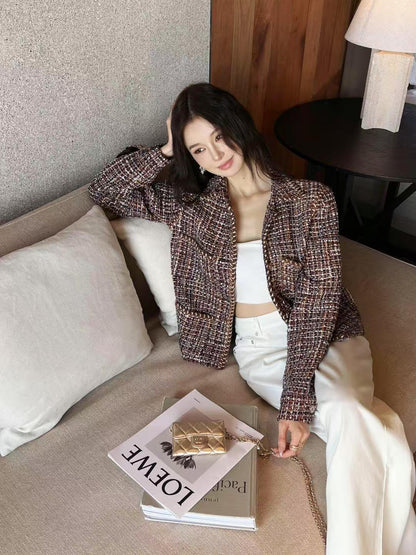 2025 Spring and Summer New Retro Woven Tweed Jacket