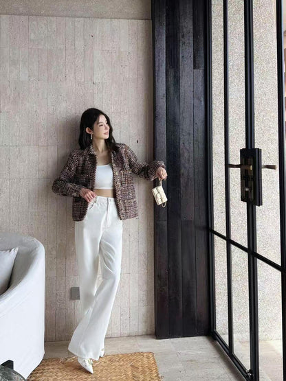 2025 Spring and Summer New Retro Woven Tweed Jacket