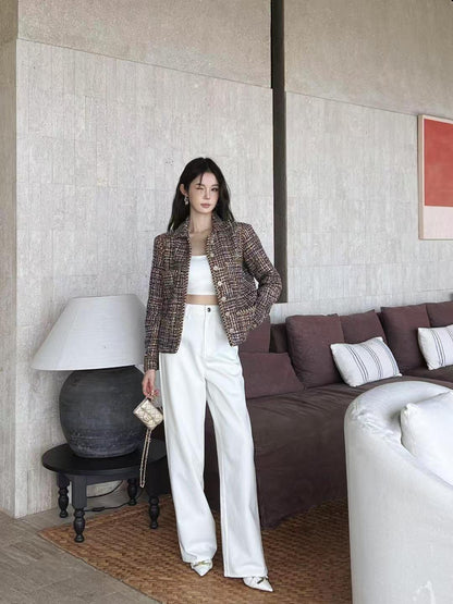 2025 Spring and Summer New Retro Woven Tweed Jacket