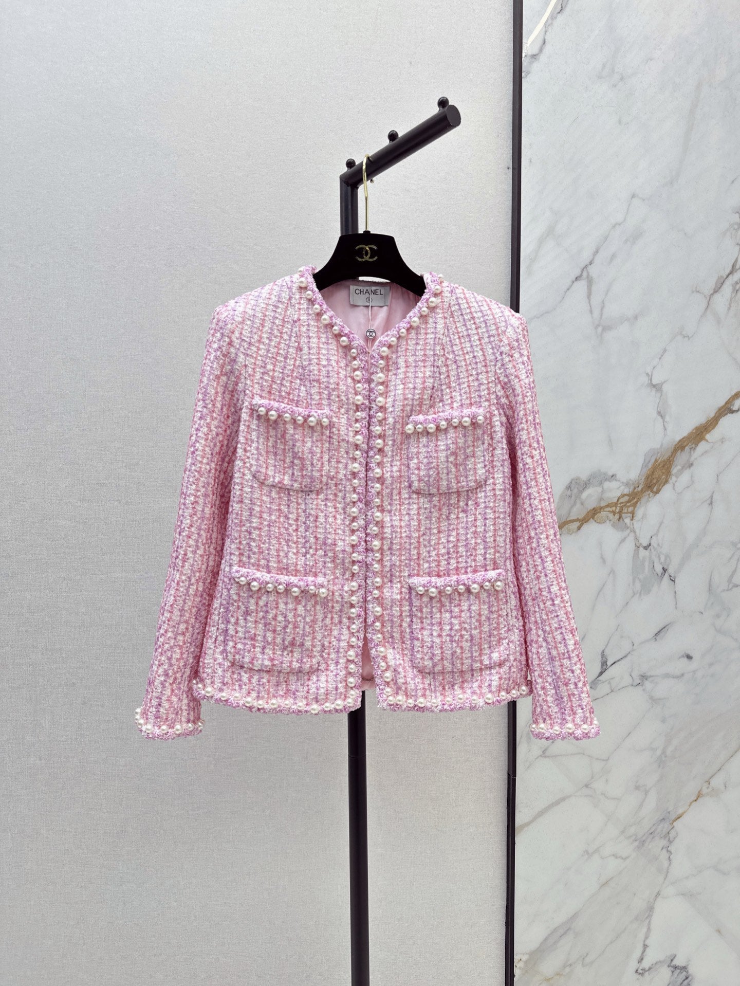 25ss latest spring and summer high-end sparkling cherry blossom pink pearl jacket