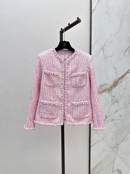 25ss latest spring and summer high-end sparkling cherry blossom pink pearl jacket