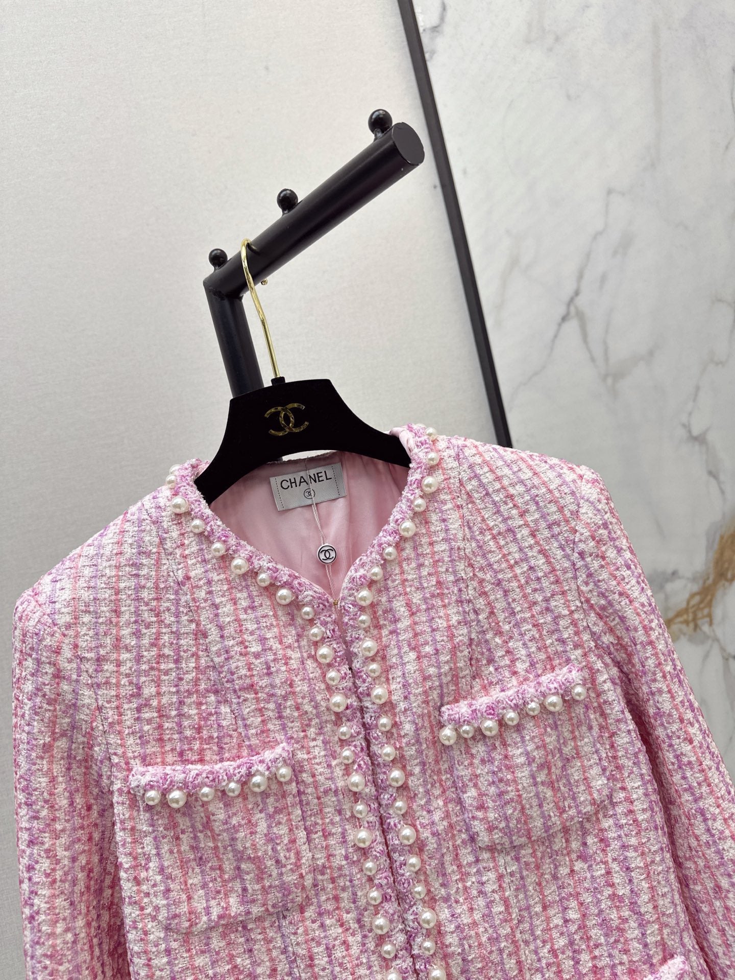 25ss latest spring and summer high-end sparkling cherry blossom pink pearl jacket