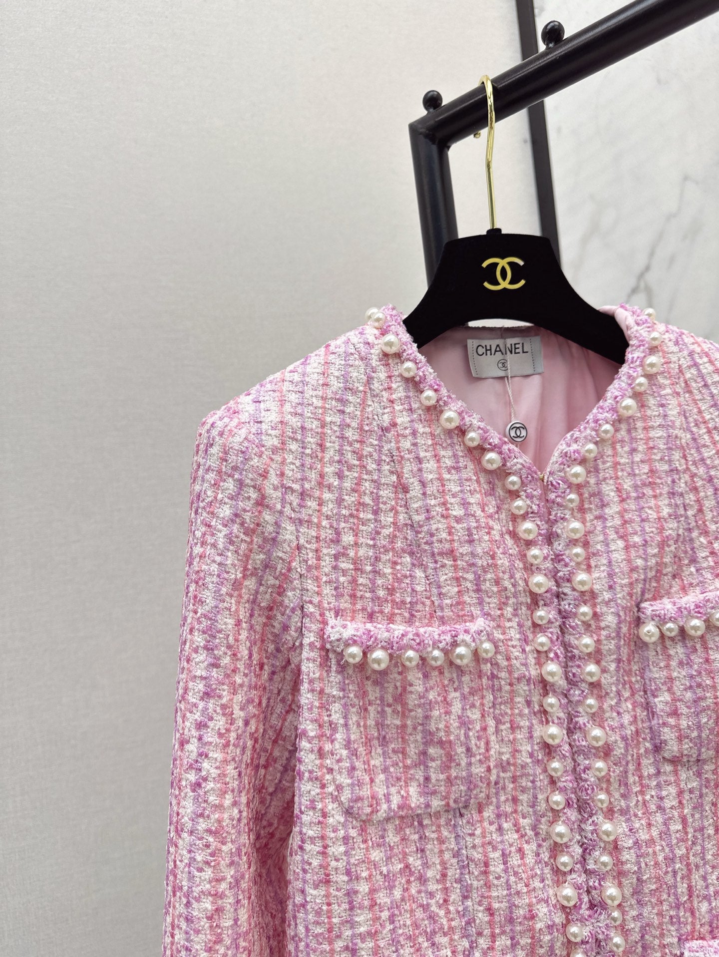 25ss latest spring and summer high-end sparkling cherry blossom pink pearl jacket