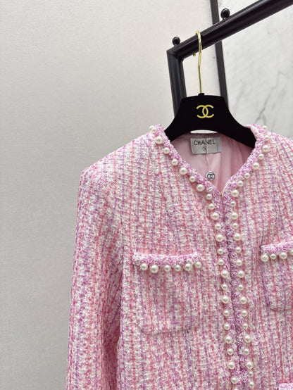25ss latest spring and summer high-end sparkling cherry blossom pink pearl jacket