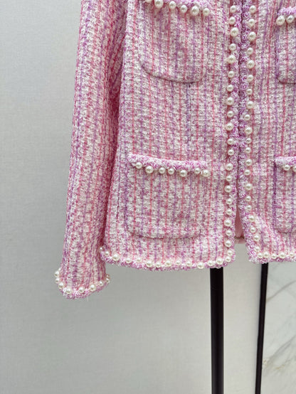 25ss latest spring and summer high-end sparkling cherry blossom pink pearl jacket