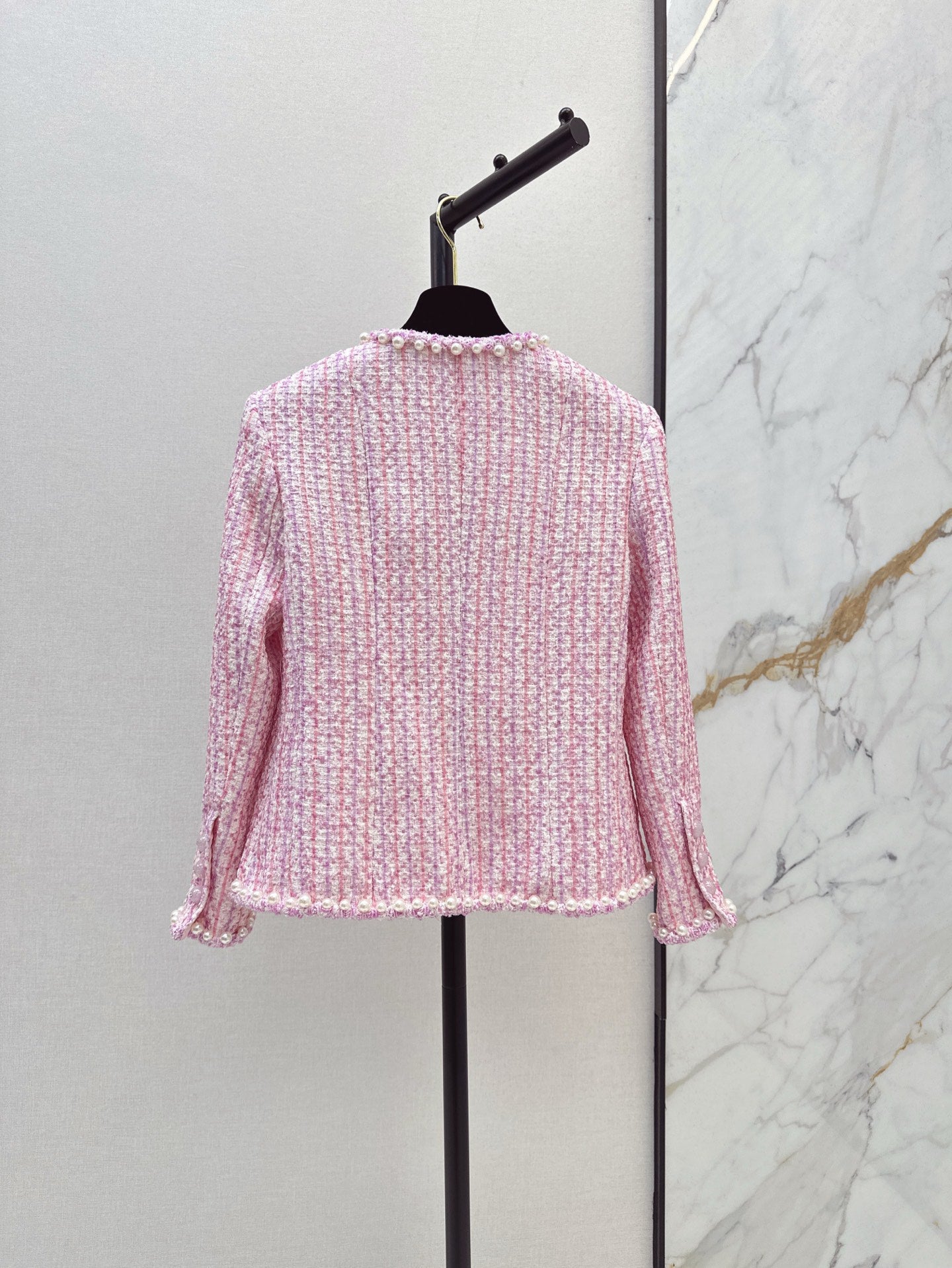 25ss latest spring and summer high-end sparkling cherry blossom pink pearl jacket