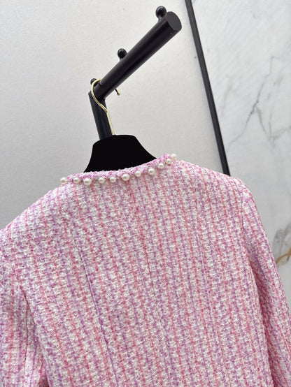 25ss latest spring and summer high-end sparkling cherry blossom pink pearl jacket