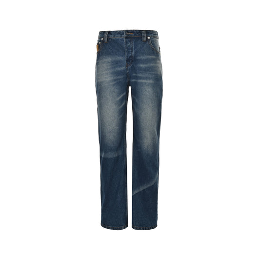 Sun dried faded washed denim jeans