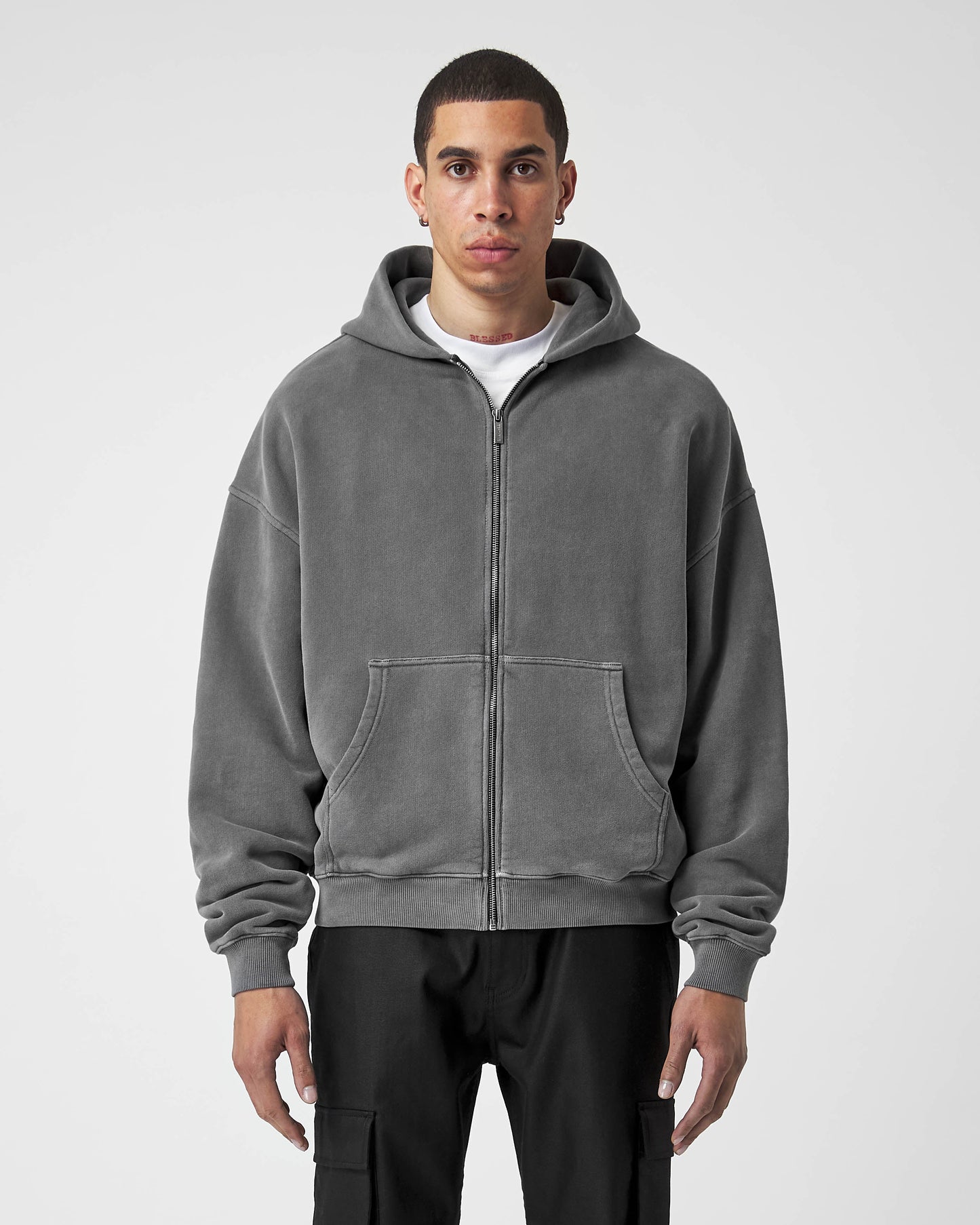 Stone Grey Basic Zip Hoodie