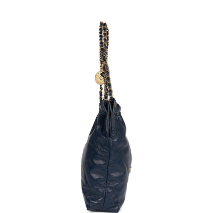 Large 22 Bag Navy Lambskin Antique Gold Hardware（42*39*8cm）