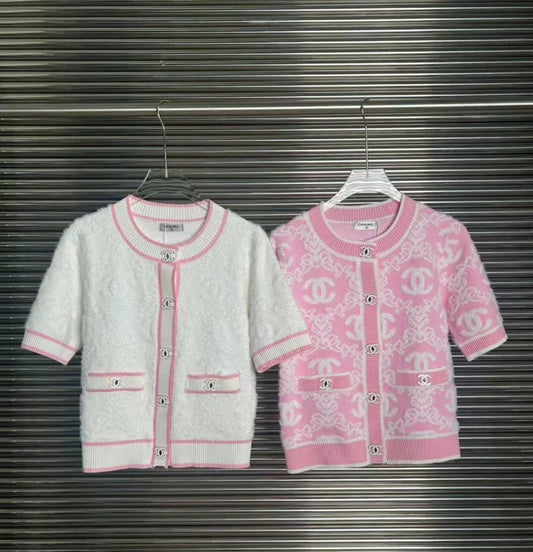 25ss Classic embossed logo cardigan short sleeves