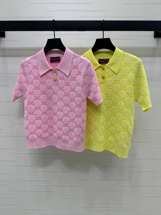 25 Spring and Summer New Jacquard Lapel Knitted Short Sleeve