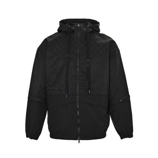 Stitched all-over printed presbyopic hooded windbreaker jacket