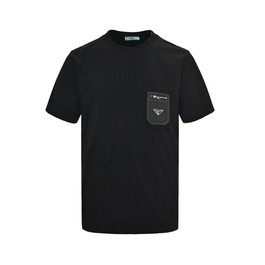 25ss Triangle leather patch pocket short sleeves