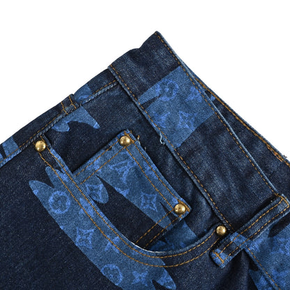 25ss blue sky and white cloud printed denim shorts