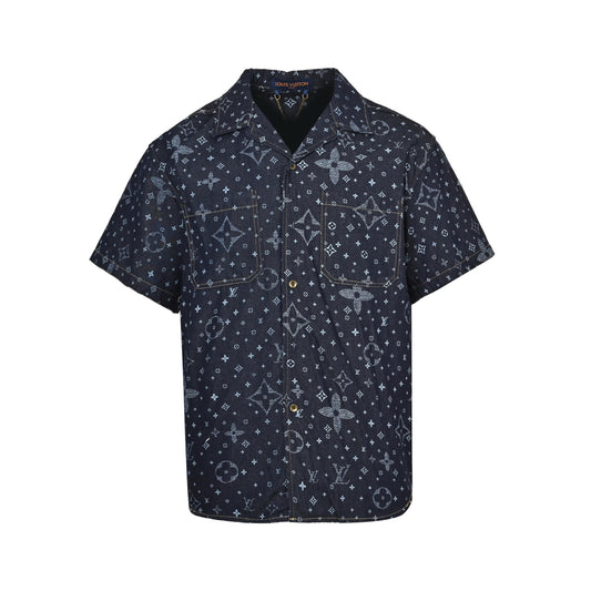 25ss full print vintage denim short sleeved shirt