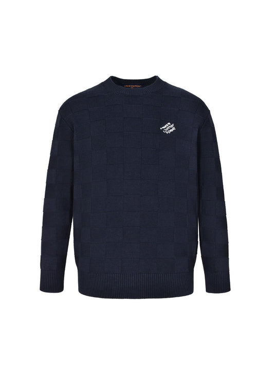 checkerboard beaded logo crew neck sweater