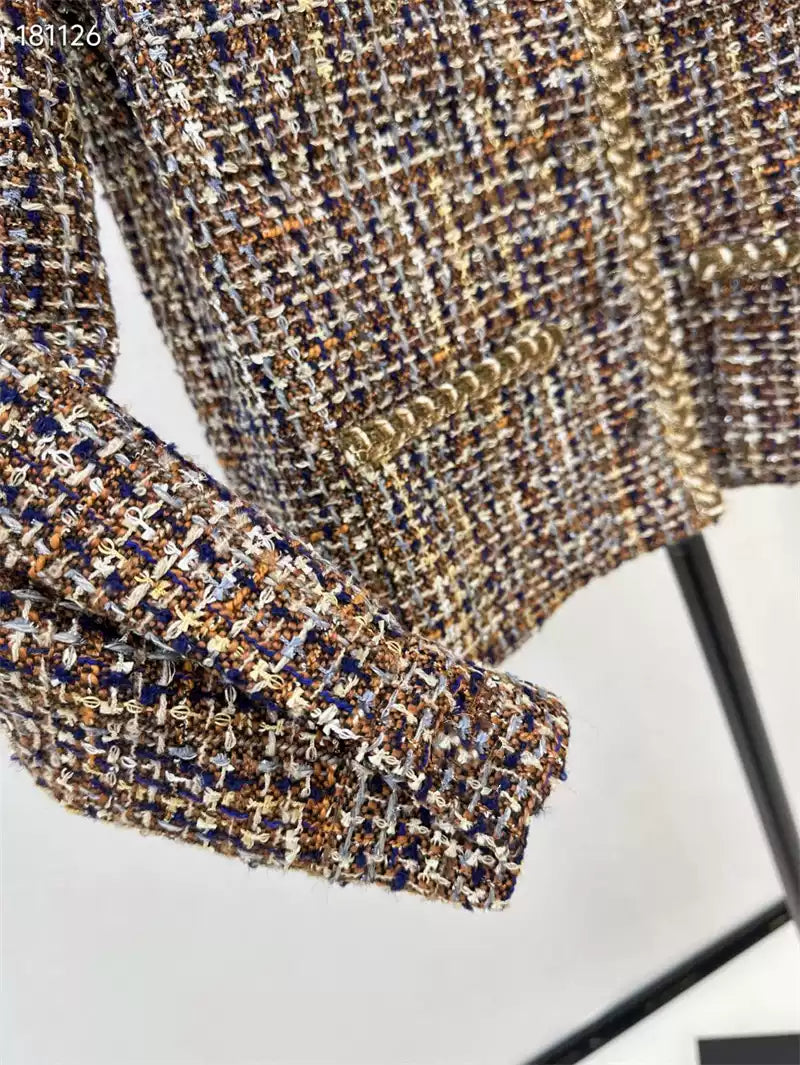 2025 Spring and Summer New Retro Woven Tweed Jacket
