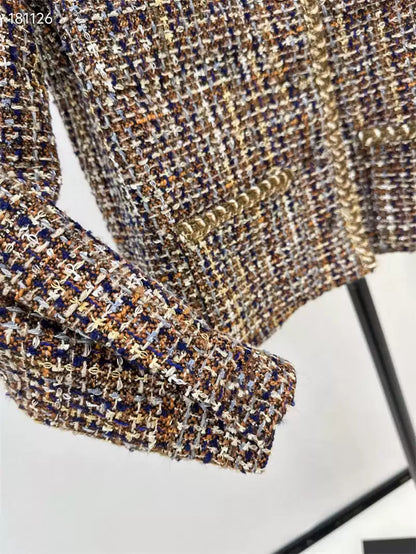 2025 Spring and Summer New Retro Woven Tweed Jacket