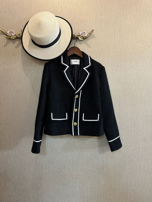 25 Spring New Black and White Classic Wool Jacket