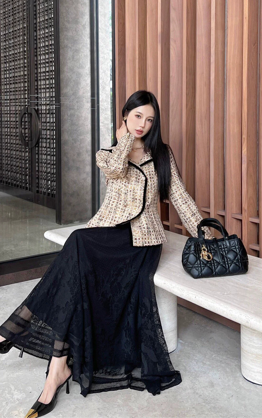 25SS Early Spring Latest One-shoulder Knitted Tweed Jacket