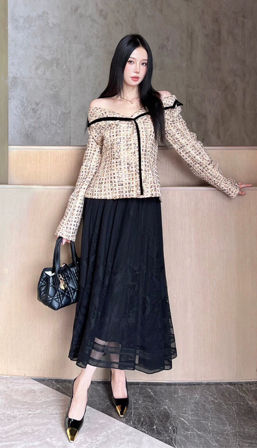 25SS Early Spring Latest One-shoulder Knitted Tweed Jacket