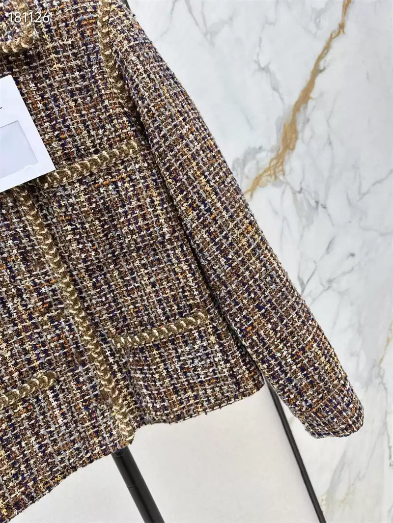 2025 Spring and Summer New Retro Woven Tweed Jacket