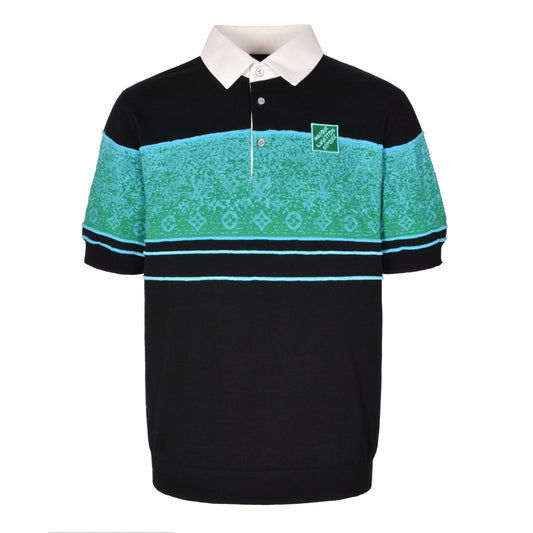 25SS Black and green color blocked jacquard logo knitted polo shirt